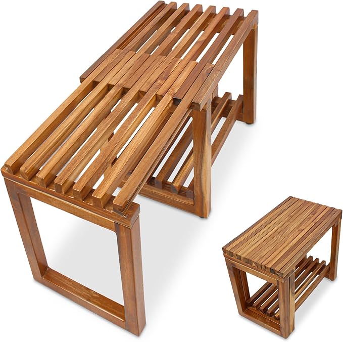Adjustable Length 29 Inches Shower Stool Bench Chair Waterproof with Storage Shelf for Shaving Legs, Spa, Bath Seat in Bathroom, Inside Shower for Adults Seniors Elderly (Small 29 in)