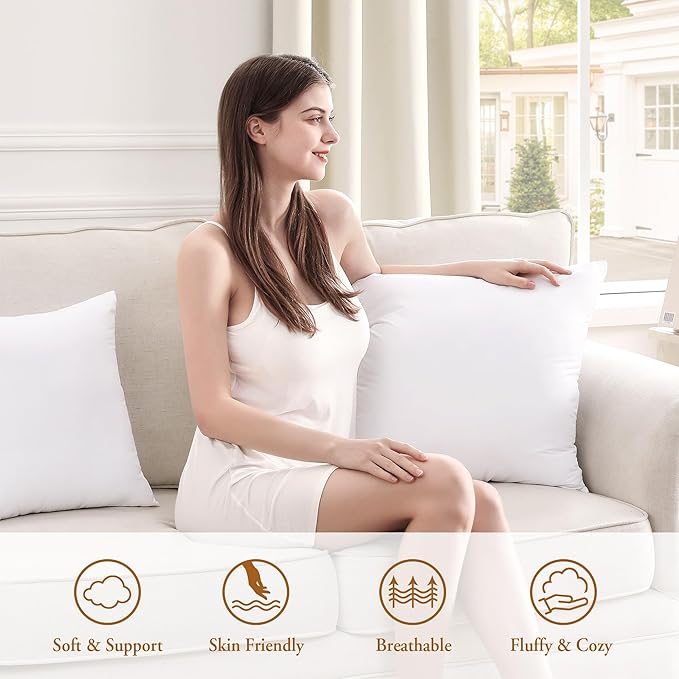 puredown® 22x22 Pillow Inserts, 2 Pack Down Alternative Square Form Sham Stuffer, Fluffy Soft Decorative Pillows for Couch, Sofa, Bed and Home Decor