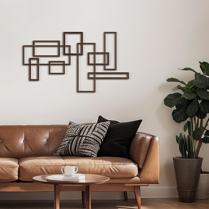 SIGNLEADER Metal Wall Decor Rectangles Composition Minimalist Modern Luxury Wall Sculpture Hangings 3D Statue Home Decoration for Living Room, Bedroom, Bathroom, Kitchen, Fireplace, Office - 24" Bronze