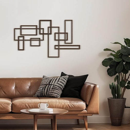 SIGNLEADER Metal Wall Decor Rectangles Composition Minimalist Modern Luxury Wall Sculpture Hangings 3D Statue Home Decoration for Living Room, Bedroom, Bathroom, Kitchen, Fireplace, Office - 24" Bronze