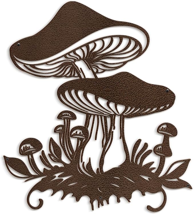 SIGNLEADER Metal Wall Art Decor Mushroom Cottagecore Modern Abstract Wall Sculpture Hangings Home Decoration for Living Room, Bedroom, Bathroom, Kitchen, Outdoor - 18" Bronze