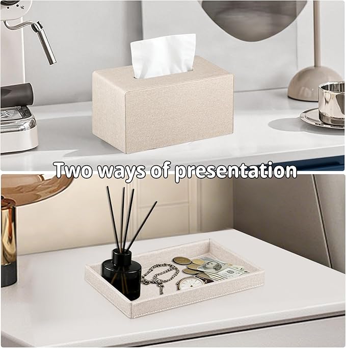 YAPISHI Large Tissue Box Cover Rectangle with Tray Storage, PU Leather Facial Tissue Holder, Fits 230-Count Family Size Kleenex, Modern Nightstand Organizer for Bathroom Office Home Decor