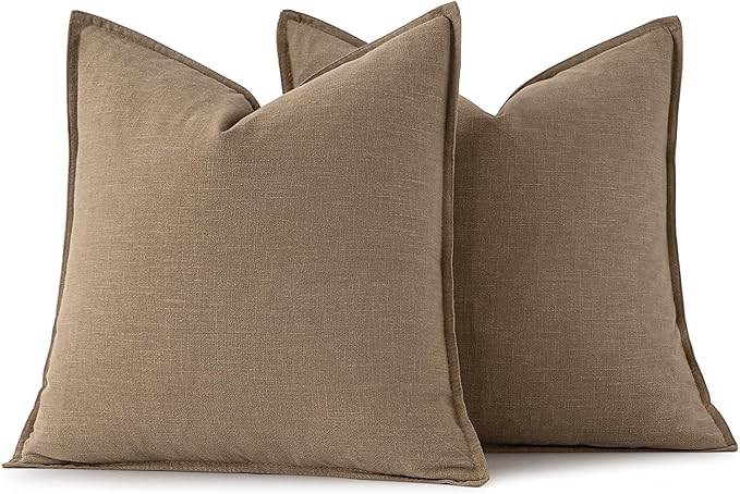 MIULEE Decorative Linen Pillow Covers 28x28 Inch Khaki Boho Farmhouse Neutral Winter Couch Throw Pillows for Bed Pack of 2 Accent Modern Pillowcase Sofa Livingroom Home Decor