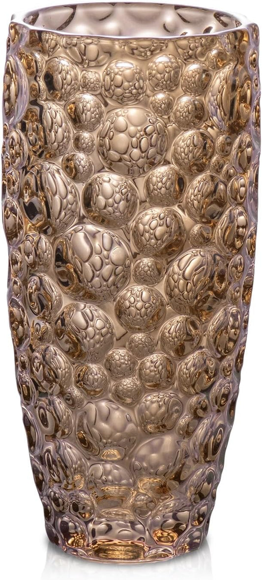 KAMMAK Glass Vase, Large Retro Flower Vase for Home Decor, Christmas or Birthday Gift for Mom, Women, Housewarming, Wedding Centerpiece, Table, Office Desk, Farmhouse, Bohemian Decor (Amber Polka Dot)