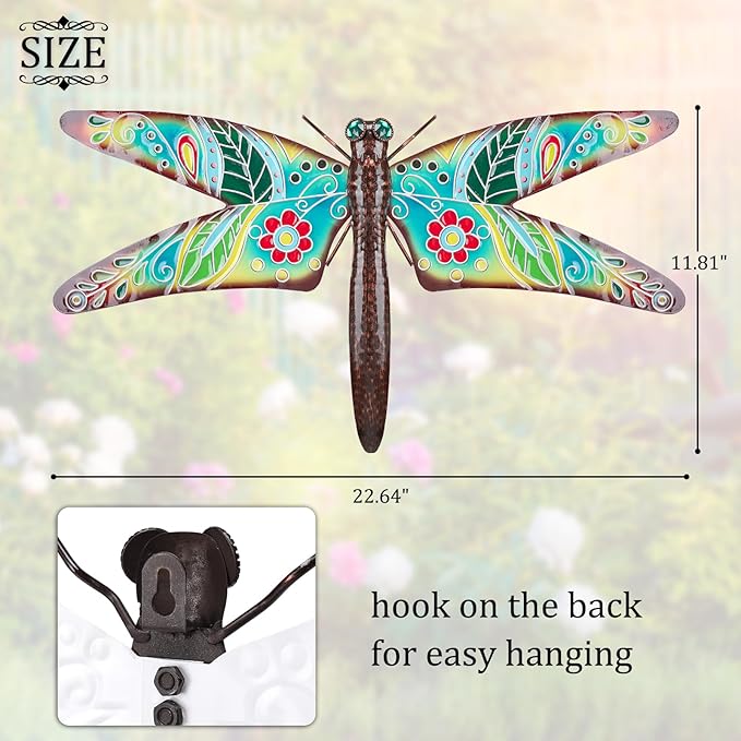 VCUTEKA Outdoor Metal Dragonfly Wall Decor Dragonfly Wall Sculpture Hanging Garden Wall Art Sculpture for Indoor Outdoor Patio Fence Decor Large