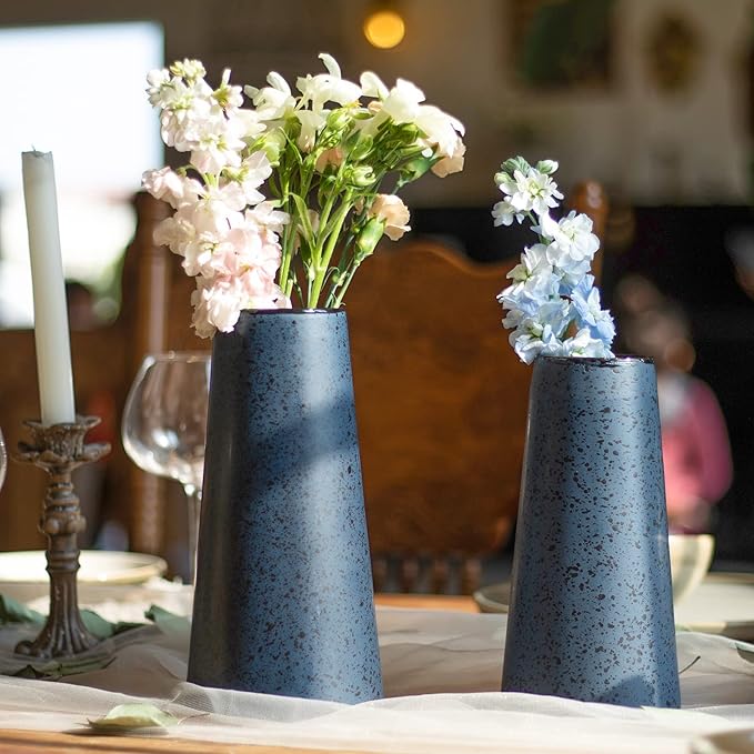Bdor Ceramic Vase, Flower Vase Set of 2, Blue Vase for Room Decor, Modern Farmhouse Home DéCor Accents, Living Room Decor, Book Shelf, Mantel and Minimalism Dining Coffee Table Decor.