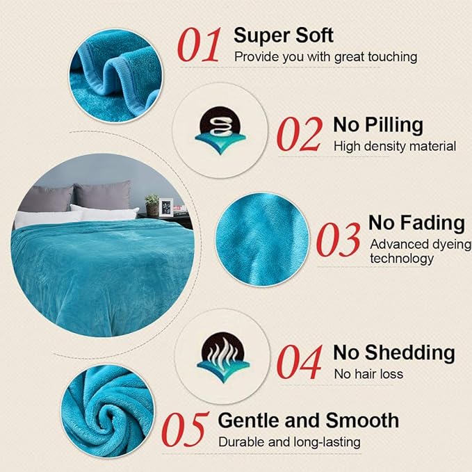 Soft Blanket Warm Fuzzy Microplush Lightweight Thermal Fleece Blankets for Couch Bed Sofa,California King102X108Inch,Turquoise