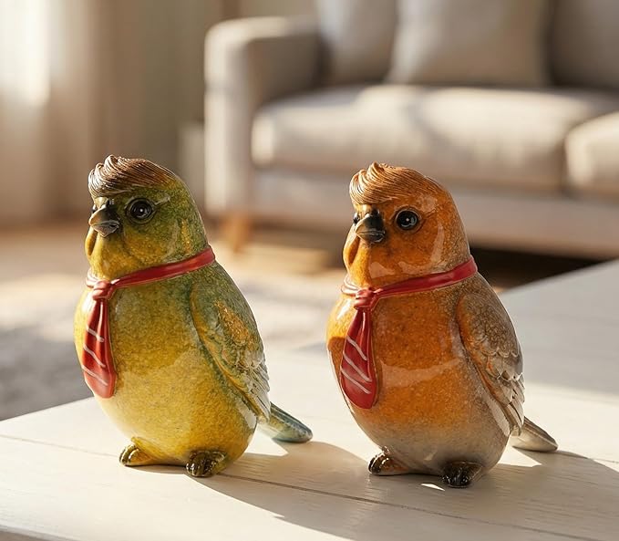 VVGIFTS Decorative Robin Bird Figurines, Set of 2 Resin Sculptures, Two Colors and with Red Scarves for Home and Office Decor