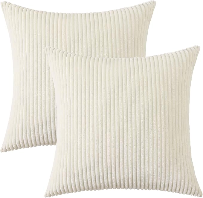 Mecatny Corduroy Decorative Throw Pillow Covers 22x22 Set of 2 for Sofa Living Room, Soft Neutral Boho Couch Pillow Covers for Home Decor, Cream White
