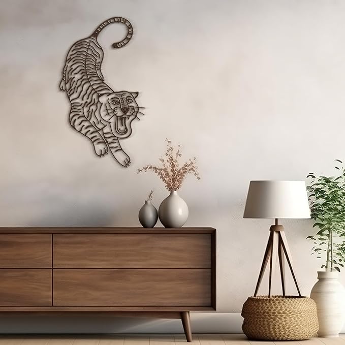 SIGNLEADER Metal Wall Art Decor Tiger Minimalist Modern Abstract Wall Sculpture Hangings Home Decoration for Living Room, Bedroom, Bathroom, Kitchen, Outdoor - 18" Bronze