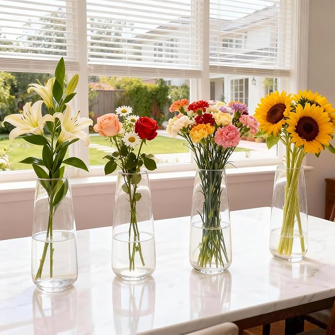 Clear Glass Vase for Home Decor, Modern Home Decor for Long-Stem Flowers, Table Centerpiece for Living Room, Dining Table & Bedroom,Iridescent (8.7 Inch)