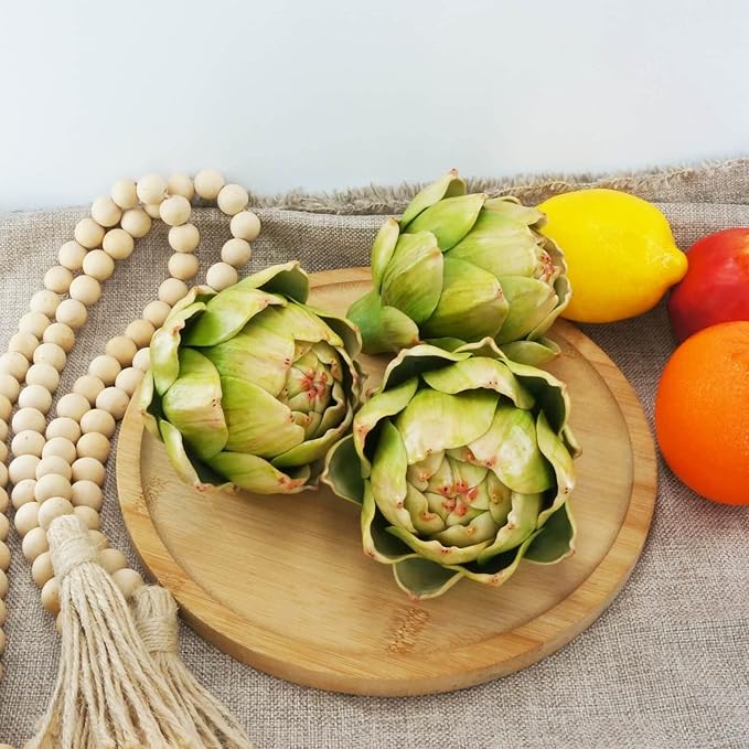 Large Green Artificial Artichokes Fruits - Fake Fruits and Realistic Vegetables for Kitchen Bowl and Vase Filler Decorations (6)