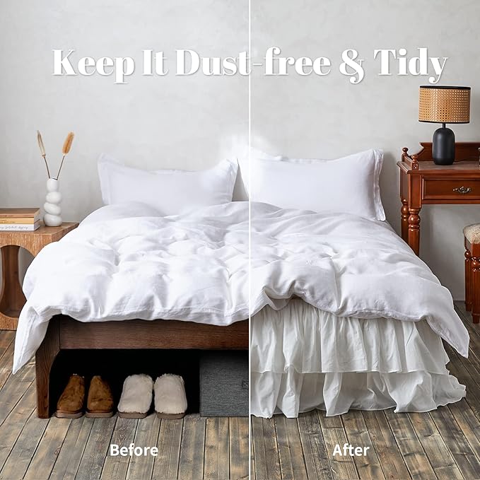 BISELINA White Ruffled Bed Skirt 22-Inch Tailored Drop Cotton Voile Dust Ruffle Soft Cozy Elegant Luxurious Bedding (22" Queen, White)