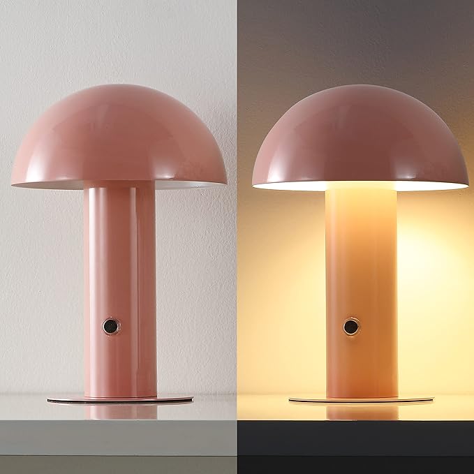 JONATHAN Y JYL7115F Boletus 10.75" Contemporary Bohemian Rechargeable/Cordless Portable Iron Integrated LED Mushroom Table Lamp Modern, Coastal Bedside Desk Nightstand Lamp, Pink