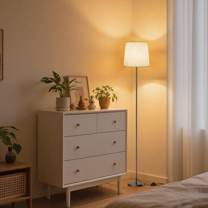 SIBRILLE Floor Lamp with Linen Shade - 62" Dimmable LED Standing Lamp with Remote Control, 9W E26 Bulb Included, 3000-6000K, Modern Floor Reading Light for Bedroom Living Room Office Corner, Black