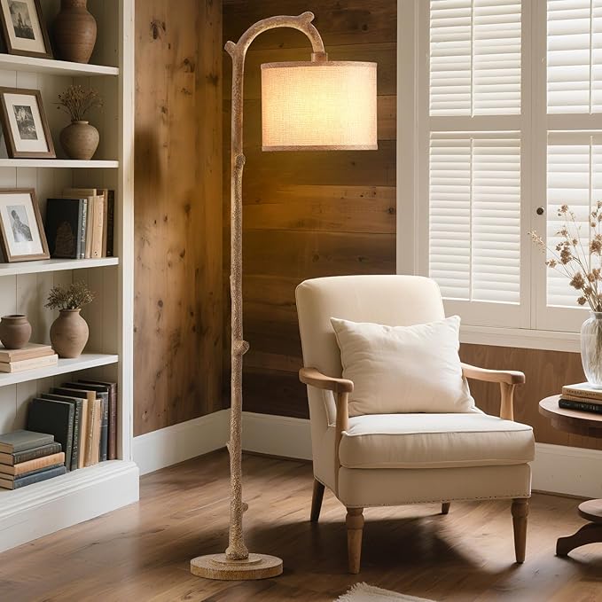 EJIAXIN Floor Lamp for Bedroom - 69" Rustic Farmhouse Tall Lamp with Adjustable Color Temperatures - Country Resin Vintage Reading Light Standing Lamps for Living Room Office Classroom, Bulbs, Brown