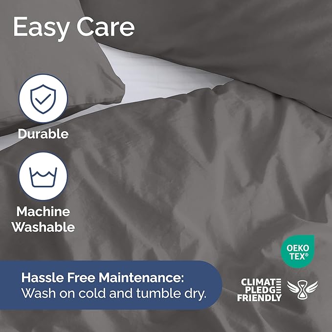 Duvet Cover Queen Size Set - Extra Soft Queen Size Duvet Cover 90 x 90 with 2 Pillow Shams - Hotel Luxury Easy Care and Fade Free w/Zipper Closures & Ties - Comfy Breathable Bedding Set (Dark Grey)