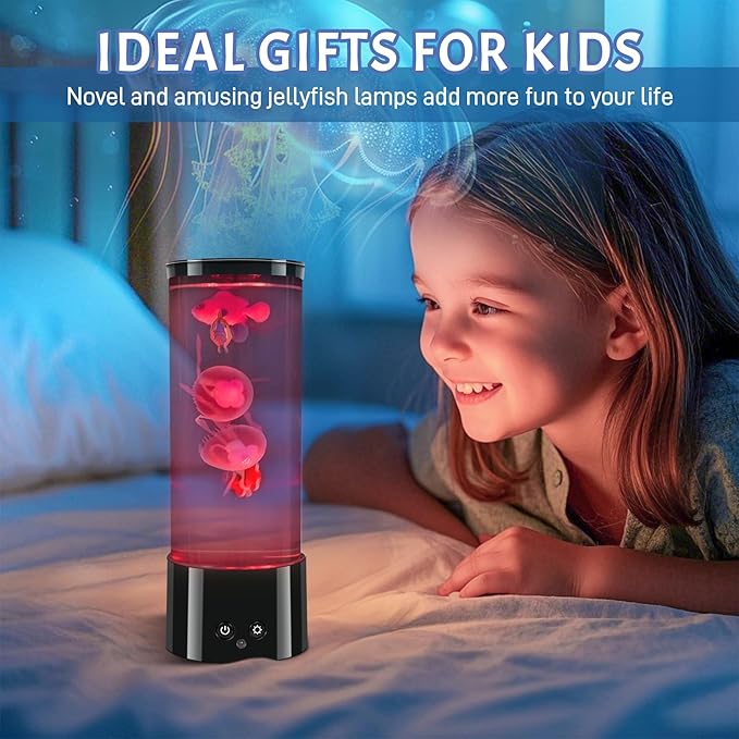 11.6 inch Jellyfish Lamp with 17 Color Changing Effects, LED Jellyfish Tank Table Lamp Decorations, Portabe Table Mood Lamp for Room Office Night Light Liquid Motion Lamp Ideal Gift for Kids