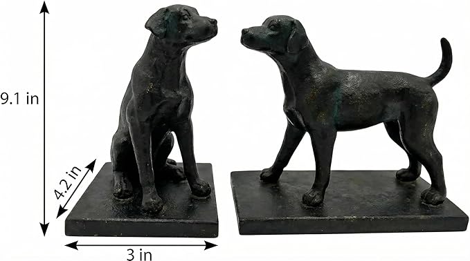 Comfy Hour Dog Bookends, Black Resin Decorative Book Ends, Heavy Duty Book Holder for Shelves & Office, 9.1 Inch, Home Decor, 1 Pair