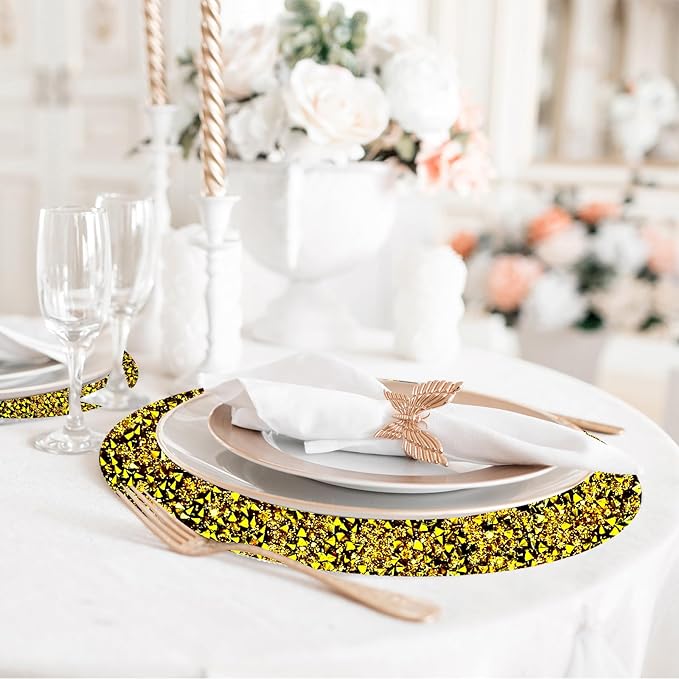 Round Placemats Set of 8 in Gold Heat Resistant Circle Bling Washable Table Mats for Dinner, Kitchen, Wedding, Decorative