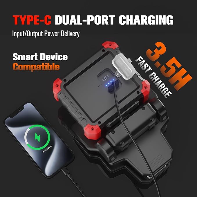 Yls 2 Pack LED Rechargeable Work Light with Clamp, 2100LM COB Magnetic Clip on Worklight with 3 Light Modes, 270°& 180° Rotatable Portable Clamp Worklight for Car Repairing, Jobsite, Grilling, Camping