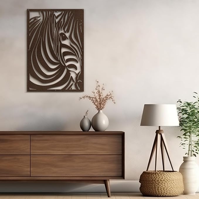 SIGNLEADER Metal Wall Art Decor Zebra Minimalist Modern Abstract Wall Sculpture Hangings Home Decoration for Living Room, Bedroom, Bathroom, Kitchen, Outdoor - 18" Bronze