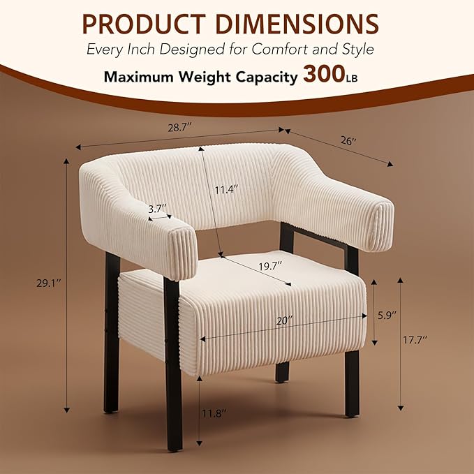 Wismestr Corduroy Upholstered Accent Chair - Cozy Modern Decorative Armchair, Comfortable Cute Corner Side Chairs for Living Room, Bedroom, Reading Nook, Small Spaces (Pink, Black Leg)