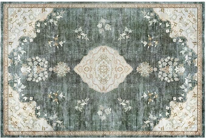 Beverly Rug Non Slip Rugs 2x3 Boho Medallion Floral Non Skid Rubber Backing Easy Silk Soft Entryway Rug for Living Room Easy to Clean Non Shedding Kitchen Bedroom Indoor Carpet (2 x 3 Green - Cream)