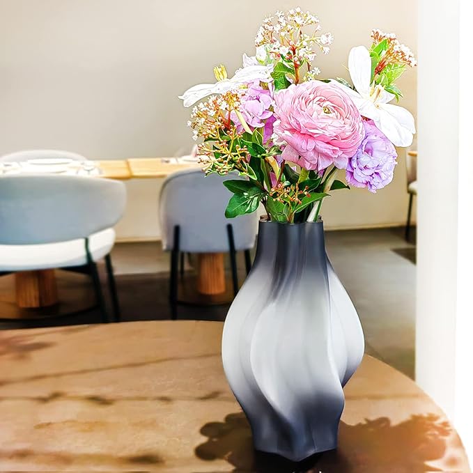 Modern Glass Vase with Hexagonal Mouth Gradient Color Home Decor Vase for Centerpieces, Wedding, Living Room, Bedroom, Table Decor(Grey)