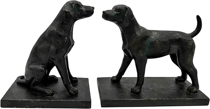Comfy Hour Dog Bookends, Black Resin Decorative Book Ends, Heavy Duty Book Holder for Shelves & Office, 9.1 Inch, Home Decor, 1 Pair