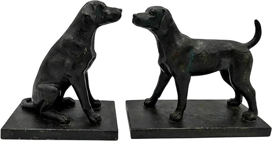 Comfy Hour Dog Bookends, Black Resin Decorative Book Ends, Heavy Duty Book Holder for Shelves & Office, 9.1 Inch, Home Decor, 1 Pair