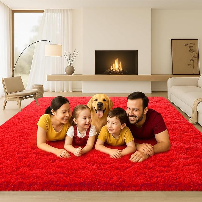 Mtandyx 8x10 Area Rugs Living Room, Large Plush Fluffy Bedroom Carpet, Non-Slip Upgraded Indoor Thick Soft Rug, Modern Plush Carpet Suitable for Kids Home Decor Aesthetics Dorm, Red.