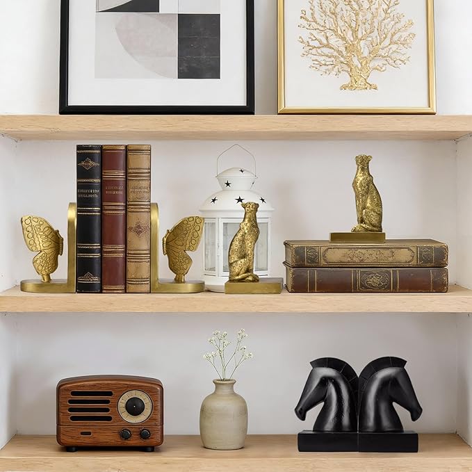 Black Horse Head Decorative Bookends - Heavy Duty Non-Slip Book Holders, Horse Statue Book Ends for Shelves, Modern Equestrian Ornaments for Home Farmhouse Shelves Office Lover Gift