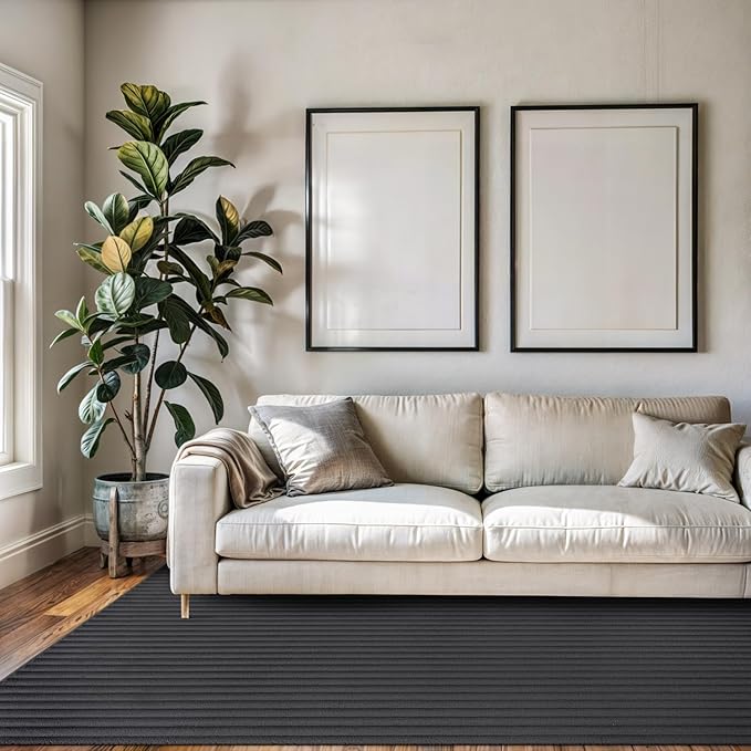 Beverly Rug Non Slip Area Rug 4 x 6 Modern Durable Ultra Soft Ribbed Indoor Rugs for Living Dining Room Office Stain Resistant Non Shedding Casual Easy Shag Indoor Carpet Dark Gray 4x6