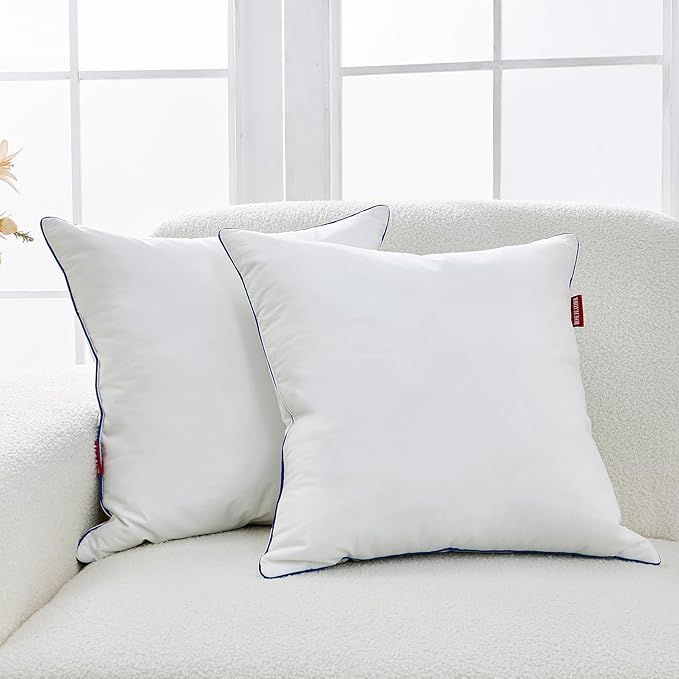 ROSE FEATHER Down Pillow Inserts 20x20, Set of 2, 100% Goose Down Feather Throw Pillows Inserts, Triple-Layer Downproof, Decorative Pillow Insert with Soft Cotton Cover for Couch,Sofa,Bed,Living Room