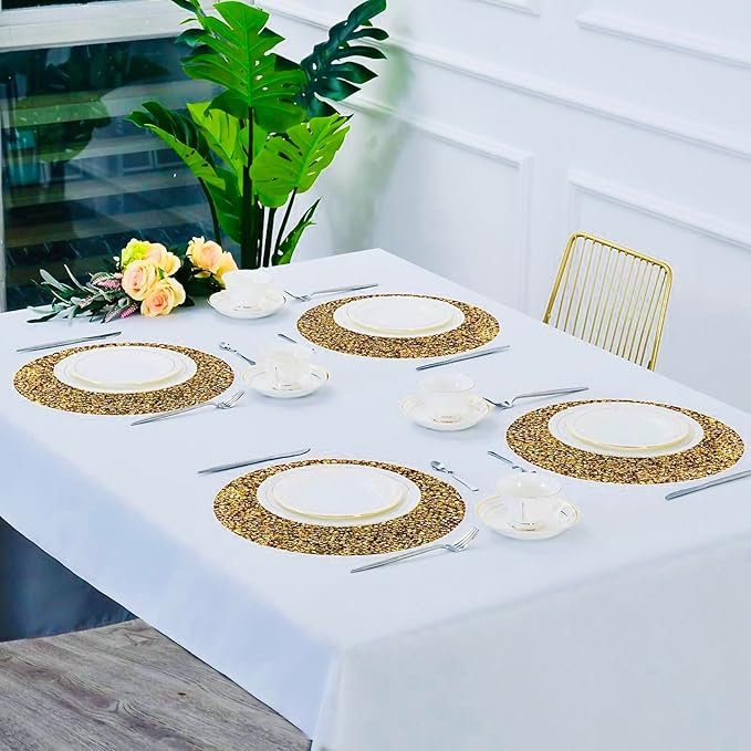 Gold Placemats Gold Heat Resistant Mat Crushed Diamond Decor Rhinestone Decor Fall Decorations for Home Bling Sparkly Mat 15 inch-1Pcs
