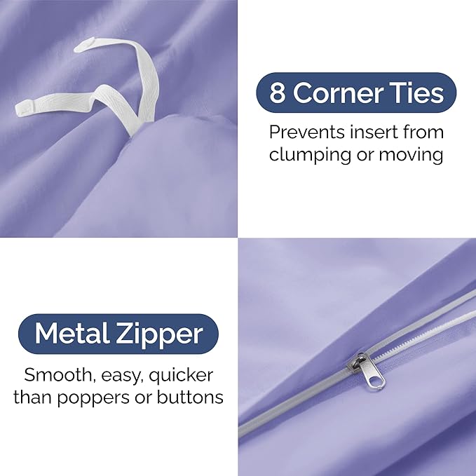 CGK Unlimited Duvet Cover Cal King Size Set - Extra Soft Cal King Size Duvet Cover 104 x 98 with 2 Pillow Shams - Hotel Quality w/Zipper Closures & Ties - Bedding and Bed Linens Set (Lavender)