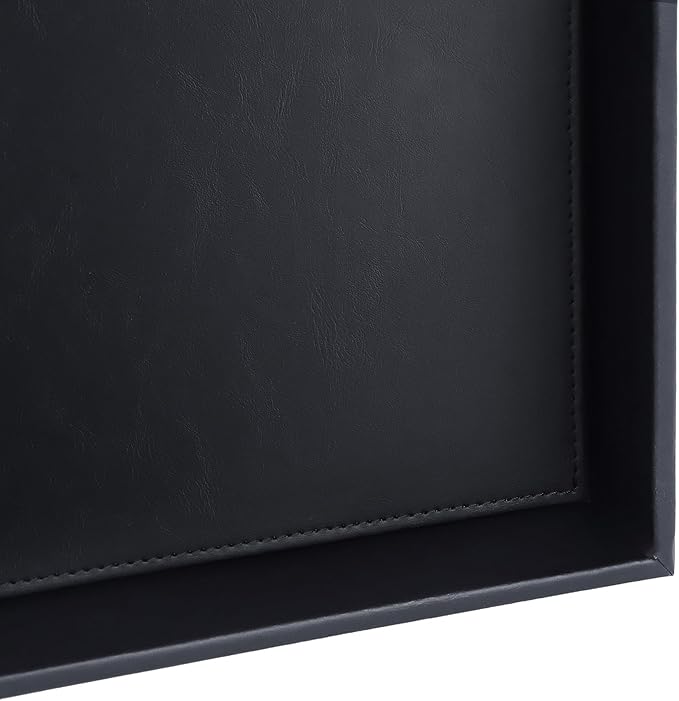HofferRuffer Faux Leather Vanity Tray, Elegant Desktop Storage Organizer, Decorative Catchall for Perfume, Bathroom Valet, Nightstand or Dresser, 10 x 10 x 1.8 inches (Black)