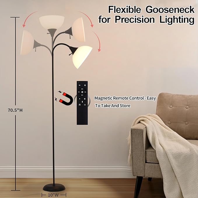Floor Lamps for Living Room with Remote Control, Stepless Brightness Adjustable and 2700K-6500K Color Temperature, Adjustable Standing Lamp, Tall Standing Lamp for Bedroom Living Room Office