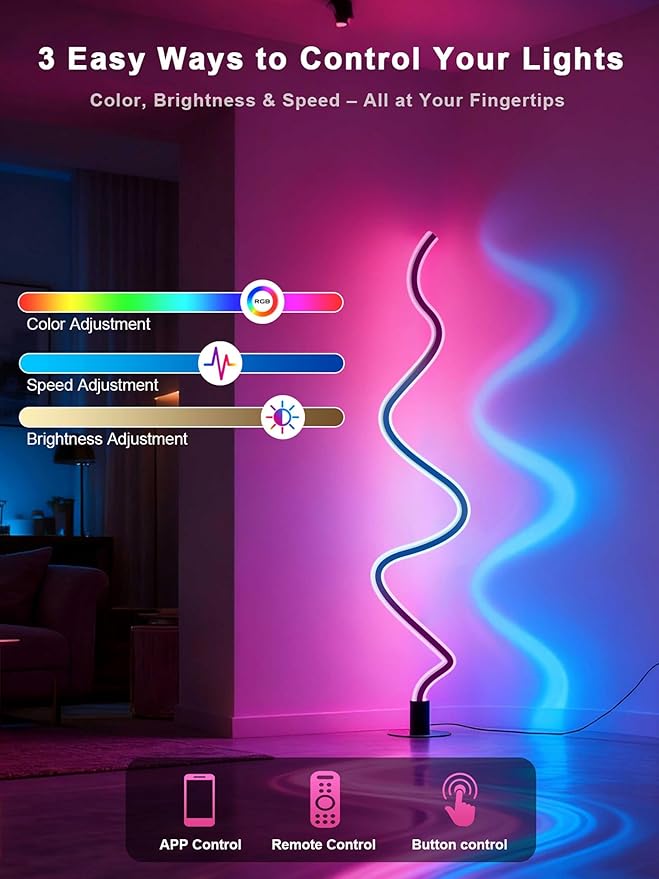 Corner Floor Lamp 2 Pack, LED Corner Lamp with 1300lm Smart Modern Floor Light with Music Sync, 16 Million Colors, Timer and DIY Shape with APP & Remote Control for Living Room, Bedroom, Gaming Room