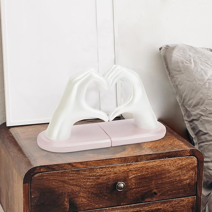 Bookends, Heavy Duty Bookend Holder Decor, White Finger Heart Shaped Decor, Modern Art Sculpture, Finger Home Decoration, Boho Decor for Desktop Bedroom Study Room