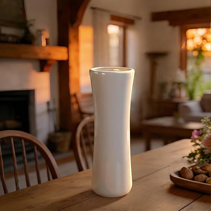 12 Inch White Vase Ceramic Flower Vase, Tall Vases for Pampas Grass, Home Decor, Modern Textured Vases for Living Room Decorations,Table Centerpieces,Shelf,Farmhouse Small Ceramic Vase
