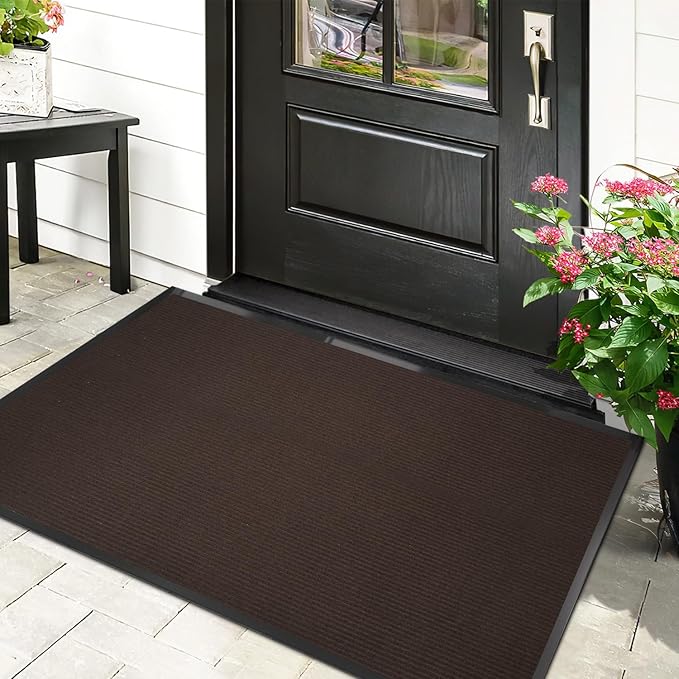 MAKUANG 48" x 36" (4' x 3') Heavy Duty Indoor Outdoor Door Mat | Durable Front Entrance Rug | Non-Slip Low Profile Welcome Mat | Stain & Fade Resistant | for Home, Patio & Commercial Use, Brown