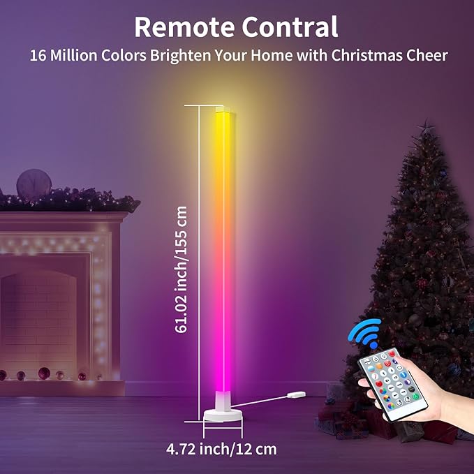 Corner Floor Lamp, Smart RGB Corner Lamp with App and Remote Control, Music Sync Standing Lamp with 16 Million DIY Colors, Modern LED Ambient Light for Bedroom, Living Room, Gaming Rooms
