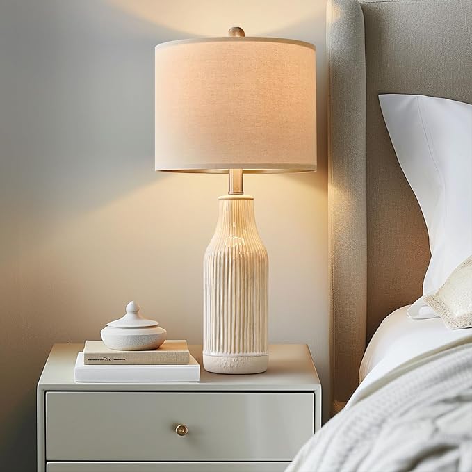 23.75 inches Modern Ceramic Table Lamp Set of 2 for Living Room, Farmhouse Bedside Nightstand Lamp for Bedroom Home Office Dorm