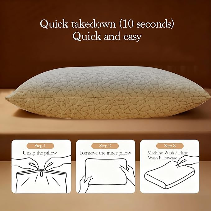 Luneast Memory Foam Pillows for Sleeping Adjustable Breathable Bed Pillow for Side, Back, and Stomach Sleepers Washable Pillow Cover Dream Cloud King Size 18X34 in
