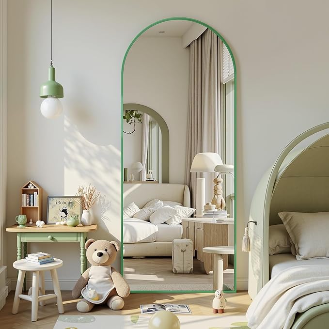 Antok Full Length Mirror, 58"x18" Floor Mirror, Arched Floor Standing Freestanding Arch Full Body Mirrors with Stand for Bedroom, Hanging Mounted for Living Room Cloakroom,Green