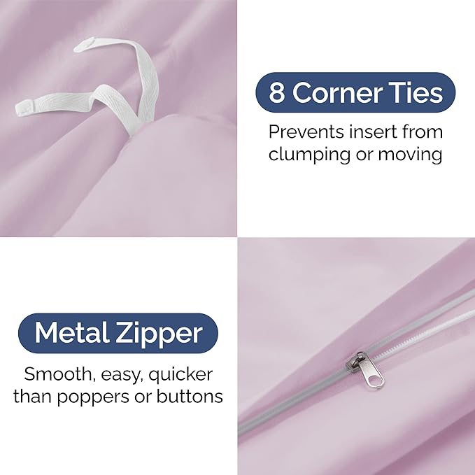 Duvet Cover Full Size Set - Extra Soft Full Size Duvet Cover 80 x 90 with 2 Pillow Shams - Hotel Luxury Easy Care & Fade Free w/Zipper Closures & Ties - Comfy Breathable Bedding Set (Light Lavender)