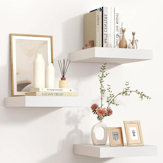 Square Floating Shelves for Wall 12"W x 12"D x 1.4"H, Small Engineered Wood Wall Shelves with Invisible Brackets for Living Room Bedroom Bathroom Office Kitchen Storage Decor, White Finish, Set of 3
