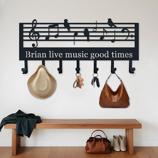Key Holder for Wall, Custom Musical Notes Coat Keychain, Personalized Music Notes Coat Rack for Wall, Symbols Bird Art, Music Lover Gifts